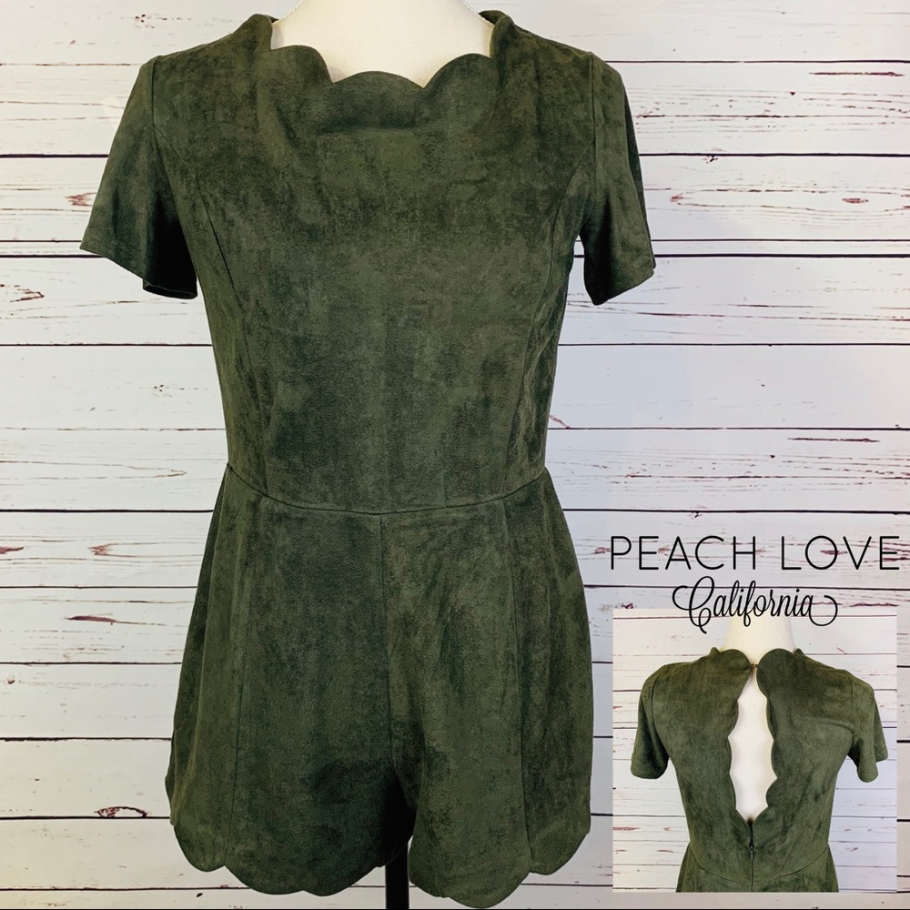 NWT Peach Love California Olive Faux Suede Romper